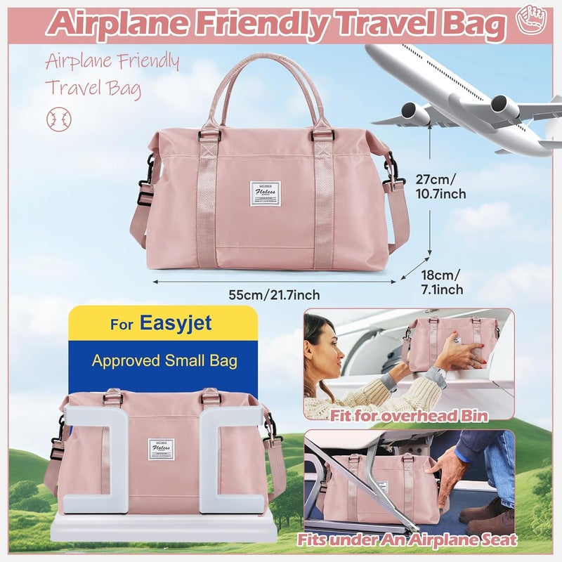 SEAFEW Pink Gym Bag with Wet Pocket, Foldable Travel Duffle Bag Carry On Weekender Bags for Women, Waterproof Overnight Bag for Travel, Gym, Yoga - Image 3
